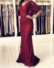 Load image into Gallery viewer, Burgundy Lace Mermaid Prom Dresses
