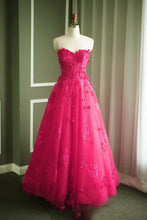 Load image into Gallery viewer, A Line Floral Lace Beaded Sweetheart Tulle Evening Gowns Long Prom Dress
