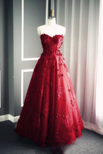 Load image into Gallery viewer, A Line Floral Lace Beaded Sweetheart Tulle Evening Gowns Long Prom Dress
