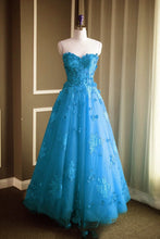 Load image into Gallery viewer, A Line Floral Lace Beaded Sweetheart Tulle Evening Gowns Long Prom Dress
