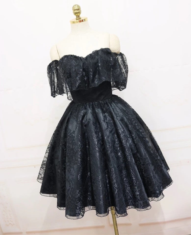 Off The Shoulder Short Black Lace Homecoming Dress 2018 Prom Gowns – alinanova