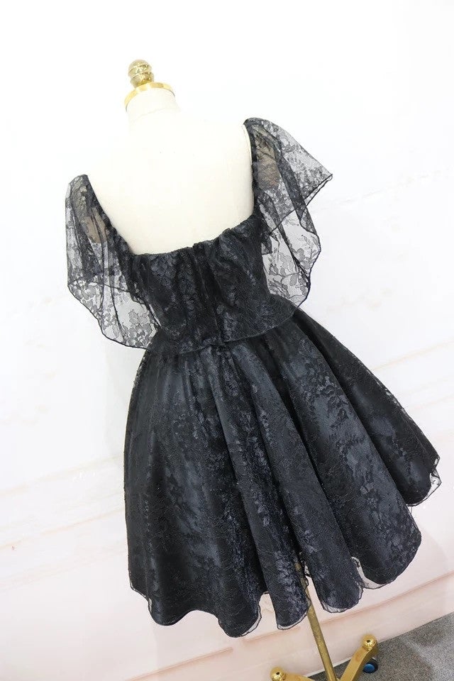 Off The Shoulder Short Black Lace Homecoming Dress 2018 Prom Gowns alinanova Off The Shoulder Short Black Lace Homecoming Dress 2018 Prom Gowns alinanova