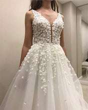 Load image into Gallery viewer, Elegant V Neck Wedding Dresses Lace Flowers Applique
