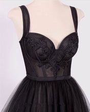 Load image into Gallery viewer, A-line Black Tulle Sweetheart Prom Dresses Lace Appliques

