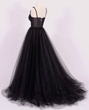 Load image into Gallery viewer, A-line Black Tulle Sweetheart Prom Dresses Lace Appliques
