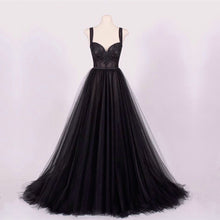 Load image into Gallery viewer, A-line Black Tulle Sweetheart Prom Dresses Lace Appliques-alinanova
