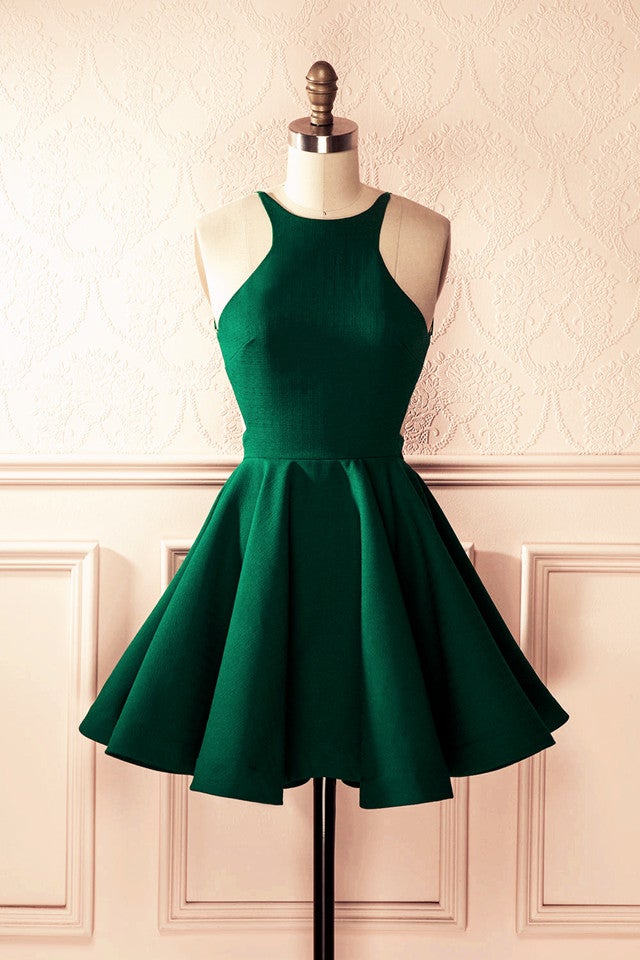 A-line Halter Top Open Back Homecoming Dress Short Satin Prom Gowns A-line Halter Top Open Back Homecoming Dress Short Satin Prom Gowns