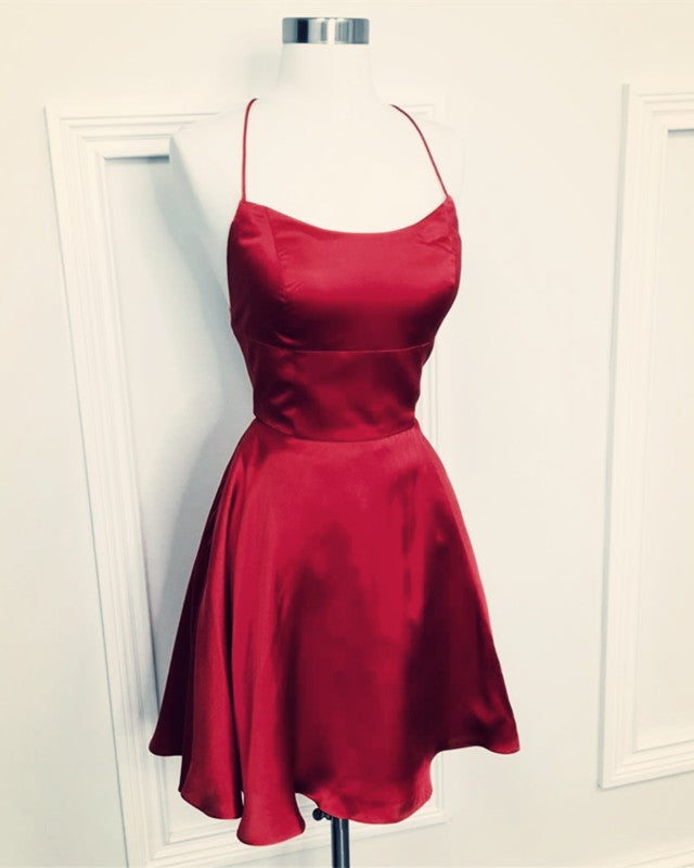 A-Line Halter Top Satin Short Mini Prom Dresses for Homecoming Party A-Line Halter Top Satin Short Mini Prom Dresses for Homecoming Party