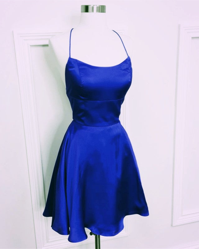 A-line Halter Top Satin Short Mini Prom Dresses For Homecoming Party alinanova A-line Halter Top Satin Short Mini Prom Dresses For Homecoming Party alinanova