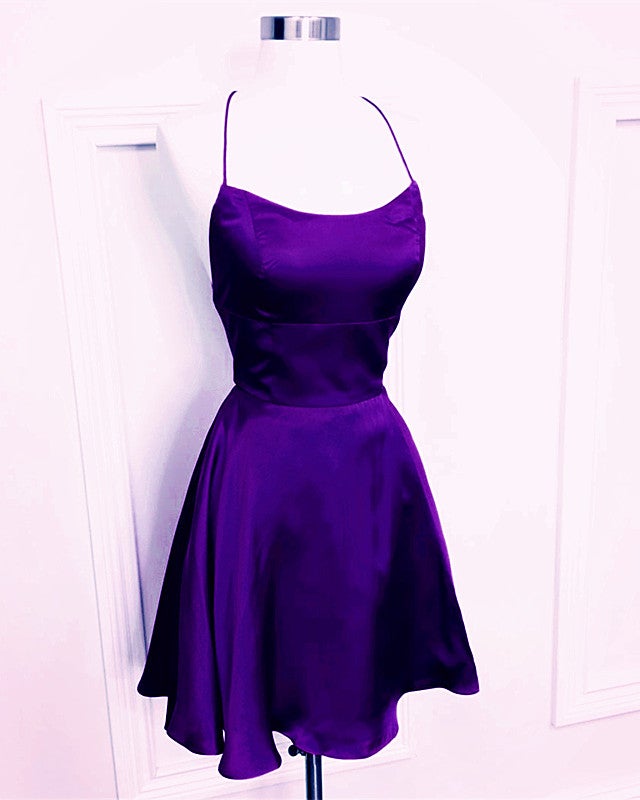 fitted lace wedding dress Two Piece Crystal Homecoming Dress, Elegant Purple Halter Short Prom D –  Hoprom