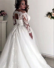 Load image into Gallery viewer, A-line Illusion Lace Long Sleeves Tulle Wedding Dresses Plus Size
