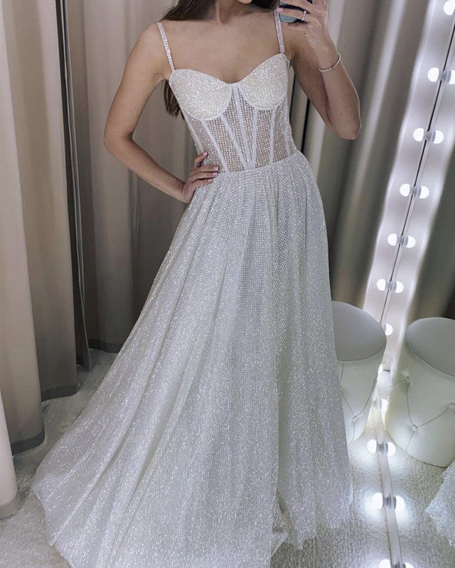 A-line /Princess Sequin Wedding Dress Sweetheart Corset-alinanova