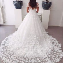 Load image into Gallery viewer, A-line Sweep Train Butterfly Wedding Dresses Lace Cap Sleeves-alinanova
