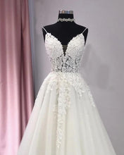 Load image into Gallery viewer, A-line Tulle Wedding Dress V-neck Appliques
