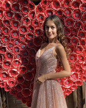 Load image into Gallery viewer, A-line/Princess Pleated V Neck Prom Dresses Glitter
