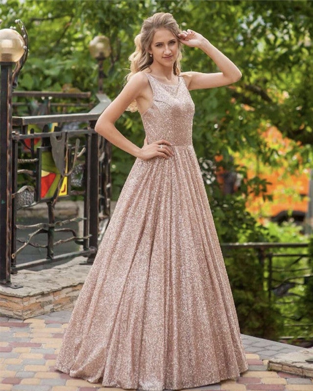 A-line/Princess Prom Dresses Glitter Scoop Neckline