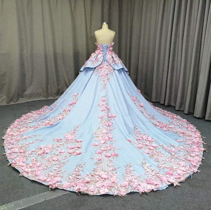 Amazing 3D Floral Lace Flower Satin Wedding Dresses Sweetheart Ball Gowns Amazing 3D Floral Lace Flower Satin Wedding Dresses Sweetheart Ball Gowns
