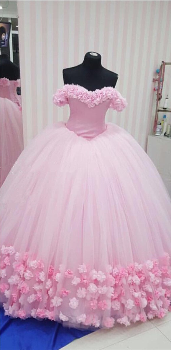 Amazing Pink Tulle Ball Gown Flower Dresses For Wedding Photography ...
