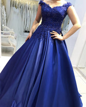 Load image into Gallery viewer, Appliques Prom Dresses Satin Ball Gown Off Shoulder
