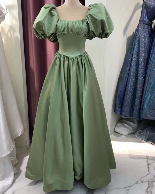 Army Green Prom Dresses With Puffy Sleeves alinanova Army Green Prom Dresses With Puffy Sleeves alinanova