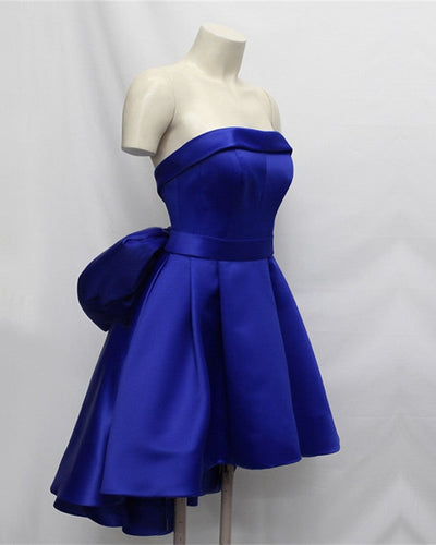 Asymmetric Homecoming Dresses Bow Back Prom Satin Short Dress-alinanova