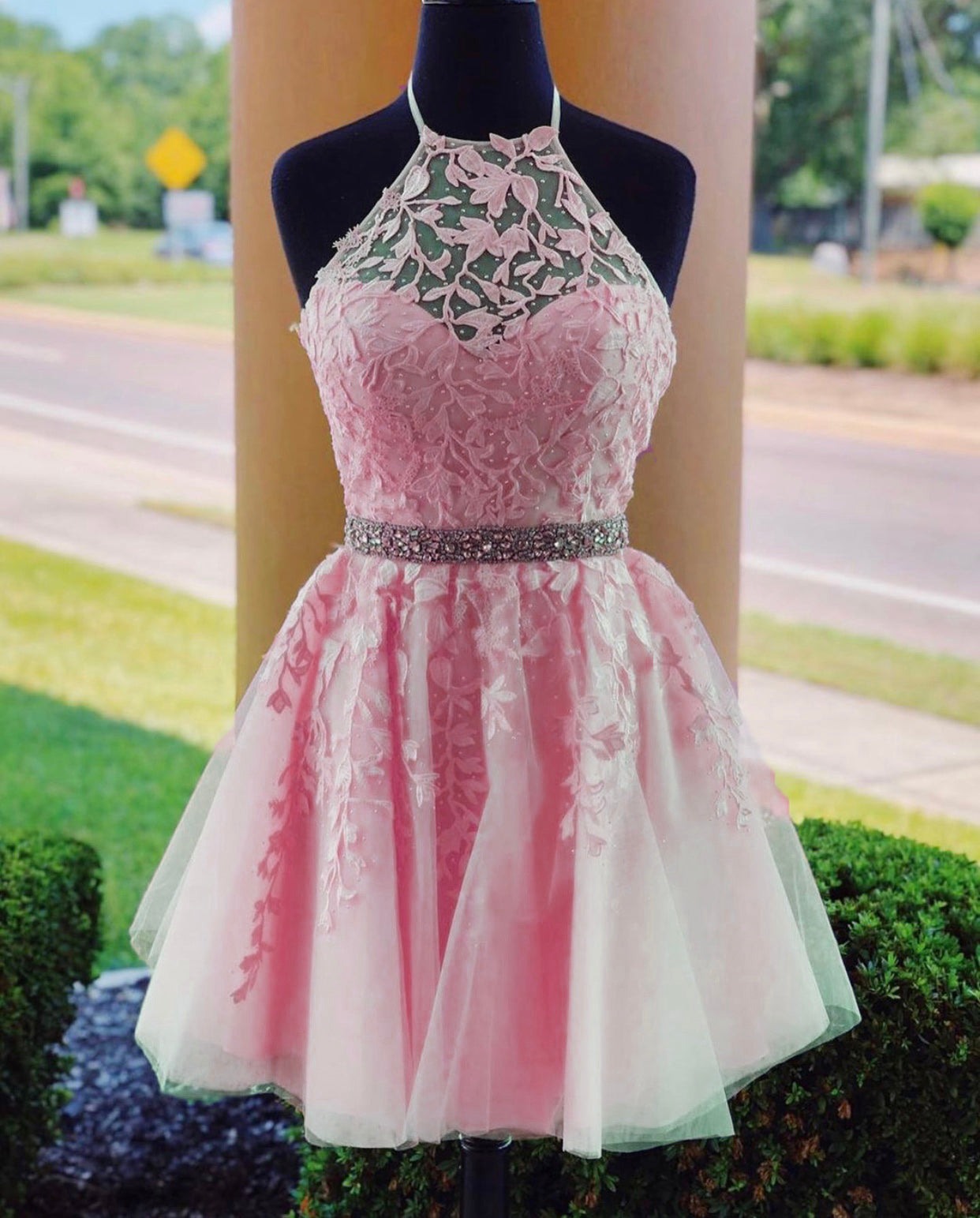 Lace Embroidery Halter Tulle Homecoming Dresses Cross Back Lace Embroidery Halter Tulle Homecoming Dresses Cross Back
