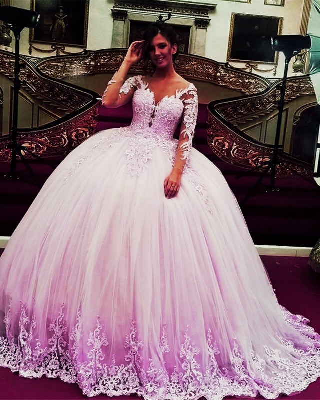 open lace back dress Long Sleeves Off Shoulder Sweetheart Long Quinceanera Dress