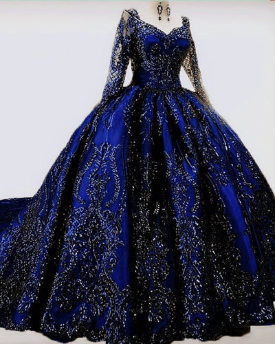 Royal Blue Wedding Dress With Sleeves