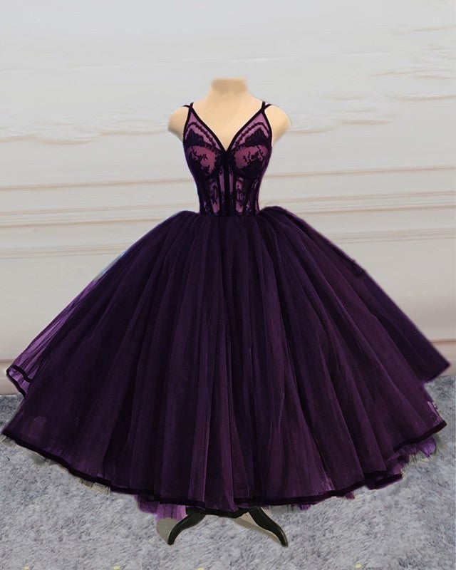 dark purple tulle prom dress A-line Dark Purple Tulle Long Prom Dress, Purple Formal Party Dresses US 6 / Purple