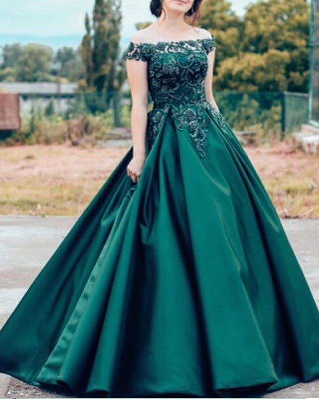 Ball Gown Off Shoulder Lace Beaded Prom Dresses With Pockets – alinanova