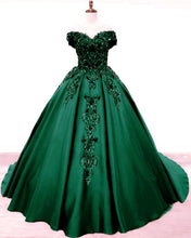 Load image into Gallery viewer, Ball Gown Off The Shoulder Satin Dresses With 3D Lace
