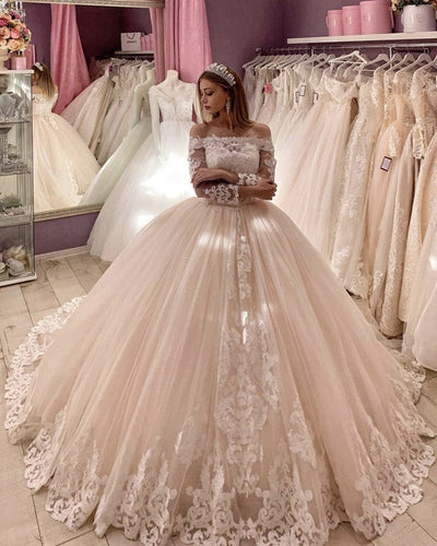 Ball Gown Off The Shoulder Wedding Dress Lace Embroidery-alinanova