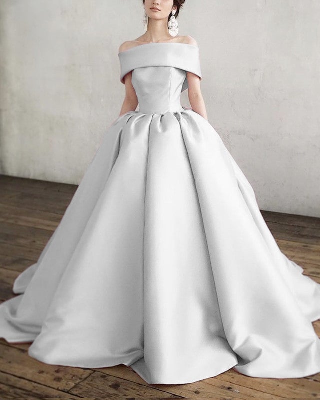 satin ball gown wedding dress with pockets Minimalist Satin Ballgown Wedding Dress with Pockets