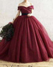 Load image into Gallery viewer, Burgundy Wedding Dress Organza
