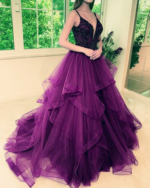 Ball Gown Organza Ruffles V Neck Embroidery Beaded Dresses Ball Gown Organza Ruffles V Neck Embroidery Beaded Dresses
