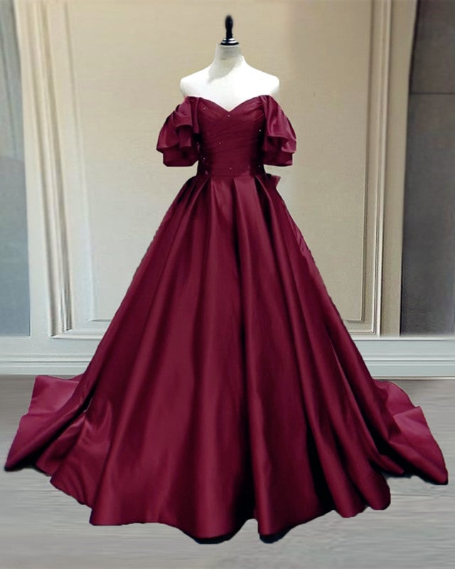 strapless open back dress Ball Gown Princess Satin Off The Shoulder Dresses – alinanova