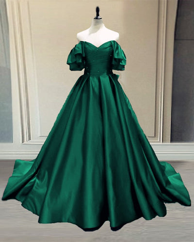 Green Satin Prom Ball Gown