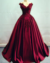 Load image into Gallery viewer, Ball Gown Prom Dresses Lace Beaded V Neck Off Shoulder-alinanova
