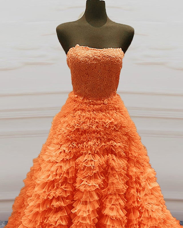 Ball Gown Orange Prom Dresses Strapless Lace Corset – alinanova
