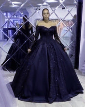 Load image into Gallery viewer, Ball Gown Satin Appliques Dresses Lace Long Sleeves
