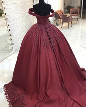 Load image into Gallery viewer, Burgundy Ball Gown Off Shoulder
