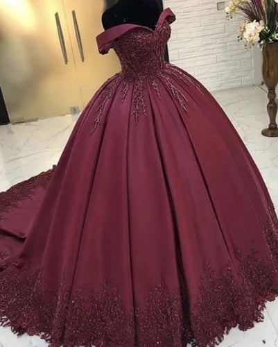 Burgundy Wedding Dress Off Shoulder