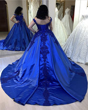 Load image into Gallery viewer, Appliques Satin Royal Blue Ball Gown
