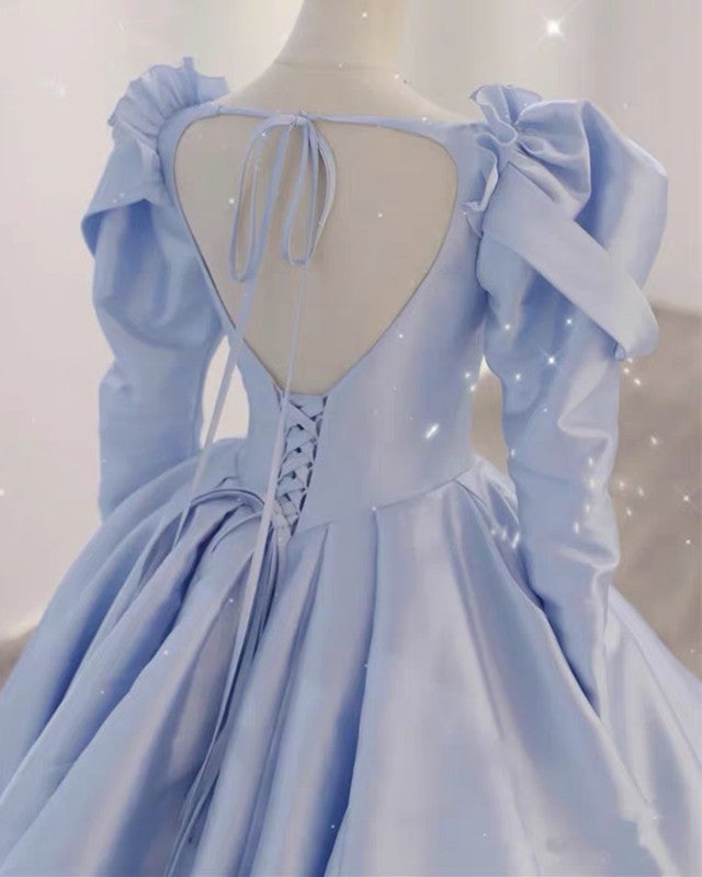 Ball Gown Satin Dresses Puffy Sleeves Open Back  alinanova