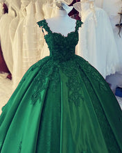 Load image into Gallery viewer, Green Ball Gown Dress Satin

