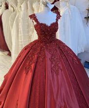 Load image into Gallery viewer, Ball Gown Satin Dresses Sweetheart Spaghetti Straps Lace Embroidery

