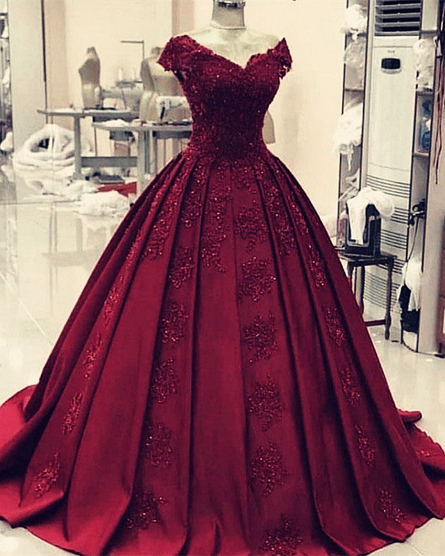 Ball Gown Satin Prom Dresses Lace V Neck Ball Gown Satin Prom Dresses Lace V Neck