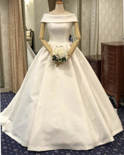 Ball Gown Satin Wedding Dress Off The Shoulder-alinanova
