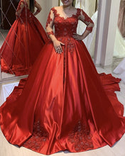 Load image into Gallery viewer, Wedding Dress Satin Red Long Sleeves
