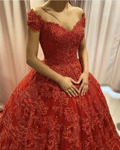 Load image into Gallery viewer, Ball Gown V Neck Lace Dresses Off The Shoulder
